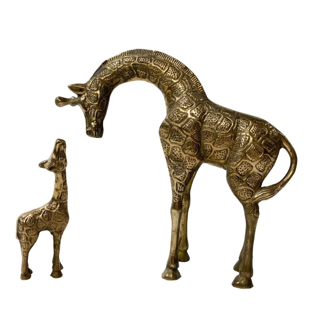 Mid Century Brass Mother and Calf Giraffe Vintage